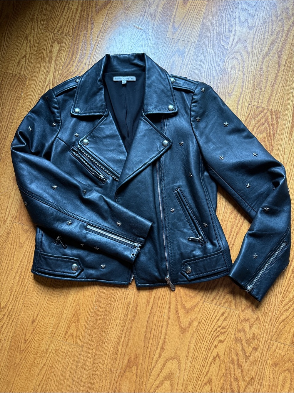 Rebecca Minkoff Black Star-Embellished Leather Moto Jacket